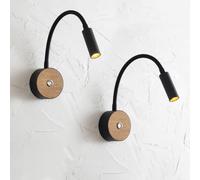 Ouglres Reading Wall Lamp 2pcs, LED With Switch, Industrial Wood and Black, 360° Swivel Goose-Neck Bed Light, for Bedroom, Hallway, Bathroom, Hotels, 3000k