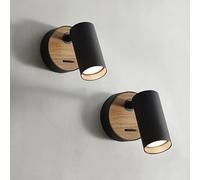 ouglres Wall Lights for Bedrooms Black,Wood Wall Sconce Light with Switch,Retro Wall Spotlight with Aluminum Lampshade Rotatable,2pcs Industrial Wall Lamp Indoor for Beside,Living Room,Hallway,Gu10