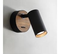 ouglres Wood Wall Lamp with Switch,Wall Light Indoor Vintage,Black Aluminum Lampshade Rotatable,Bedside Lamp,Wall Sconce Light Hardwired Industrial for Bedroom Lighting Living Room Hallway,Gu10,1Pack