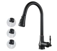 OUGOO Antique Bronze Mixer Tap with Pull Out Spray, 3-Mode Kitchen Tap