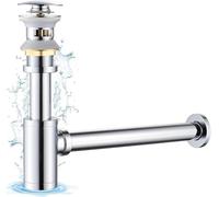 OUGOO Bottle Trap and Pop Up Basin Waste Kit, G 1 1/4 Sink Trap for Bathroom Sinks with Overflow, Easy-Clean Design with 300mm Adjustable Waste Pipe, Polished Chrome Finish