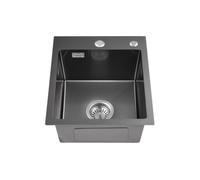 OUGOO Handmade 304 Stainless Steel Black Kitchen Sink, 45x50cm (Inner 40x40cm) Single Bowl Sink with Darin Waste Kit (Trap NOT Included), Under/Top/Flush-Mount, No Tap Deck, Gunmetal Black