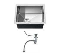 OUGOO Handmade 304 Stainless Steel Kitchen Sink, 35x45cm (Inner 30x40cm) Small Single Bowl Sink with Complete Drain Waste Kit (Trap Included), Under/Top/Flush-Mount, No Tap Deck, Brushed