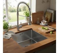 OUGOO Handmade 304 Stainless Steel Kitchen Sink, 45x40cm (Inner 40x35cm) Small Single Bowl Sink with Darin Waste Kit (Trap NOT Included), Under/Top/Flush-Mount, No Tap Deck, Brushed