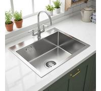 OUGOO Handmade 304 Stainless Steel Kitchen Sink, 50x40cm (Inner 45x30cm) Single Bowl Sink with Darin Waste Kit (Trap NOT Included), Top/Flush-Mount, 2 Tap Holes, Brushed