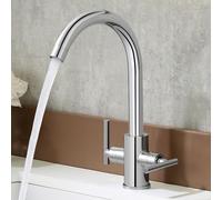 OUGOO Kitchen Sink Mixer Tap, Dual Lever Monobloc Tap with 360° Swivel Spout, Solid Brass Body Traditional Twin Lever Taps for Kitchen Sinks, Polished Chrome