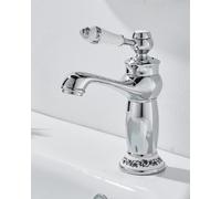 OUGOO Traditional Basin Mixer Tap, Victorian Bathroom Sink Tap with Blue & White Ceramic Lever Handle, Vintage Cloakroom Faucet, Solid Brass Single Hole Monobloc, Polished Chrome