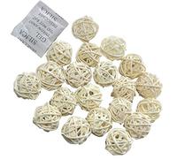 Ougual Natural Wicker Rattan Balls Table Wedding Party Hanging Wobble Ball Christmas Decoration (3cm, 20pcs, White)