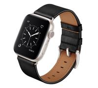 OUHENG Compatible with Apple Watch Band 46mm/45mm/44mm/42mm/49mm, Genuine Leather Band Replacement Compatible with iWatch Series 10/7/8/9/6/5/SE/4/3/2/1 Classic Black Starlight