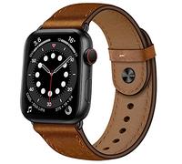 OUHENG Compatible with Apple Watch Band 49mm/46mm/45mm/44mm/42mm, Genuine Leather Bands Strap for iWatch Ultra 2/1 SE Series 10 9 8 7 6 5 4 3 2 1 (Retro Brown/Black)