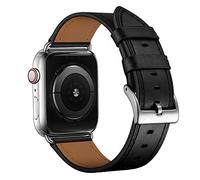 OUHENG Leather Bands Compatible with Apple Watch Band 41mm 42mm 40mm 38mm, Genuine Leather Strap Compatible with Apple Watch Series 11/9/10/8/7/SE/SE2/6/5/4/3/2/1 & SE3 SE2 SE Men Black Silver