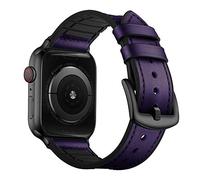 OUHENG Leather Bands Compatible with Apple Watch Band 42mm 41mm 40mm 38mm, Genuine Leather Rubber Hybrid Strap for iWatch Series 11 10 9 8 7 6 5 4 3 2 1 SE3 SE2 SE, Purple/Black
