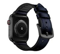 OUHENG Leather Bands Compatible with Apple Watch Band 42mm 41mm 40mm 38mm, Genuine Leather Rubber Hybrid Strap for iWatch Series 11 10 9 8 7 6 5 4 3 2 1 SE3 SE2 SE, Dark Blue/Black