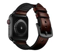 OUHENG Leather Bands Compatible with Apple Watch Band 49mm/46mm/45mm/44mm/42mm, Leather Rubber Hybrid Strap for iWatch Ultra 3/2/1 Series 11 10 9 8 7 6 5 4 3 2 1 SE 3/2/1, Chocolate Brown/Black