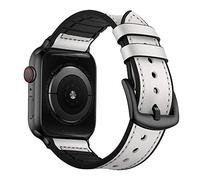 OUHENG Leather Bands Compatible with Apple Watch Band 49mm/46mm/45mm/44mm/42mm, Leather Rubber Hybrid Strap for iWatch Ultra 3/2/1 Series 11 10 9 8 7 6 5 4 3 2 1 SE 3/2/1, White/Black