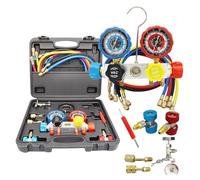 OUHFCASN 4 Way AC Manifold Gauge Set R410A R22 R134A HVAC Diagnostic Charging Tool Quick Adapter w/Hose Set + Carrying Case Real-time detection