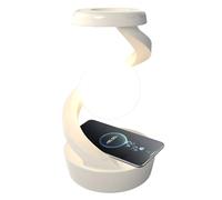 OUHKDM Creative Table 3D Led Lamp,Rotate Levitating Moon Lamp, Can be Charged wirelessly,RGB Night Light, Zero-Gravity Floating Desk Toys for Decoration Gifts Present(White)