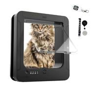 OUHKDM Deluxe Mart Microchip Cat Door Exterior, Smart Cat Flap With 2 Sensor Collars,Remote Control,7.7" x 8.3" Opening for Pets, Weatherproof,Secure Entry(B)