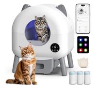 OUHKDM Extra Large Self Cleaning Cat Litter Box, Fully Automatic Smart Cat Litter Box, APP Control, Robot Litter Tray with Garbage Bags, Triple Deodorization(White)