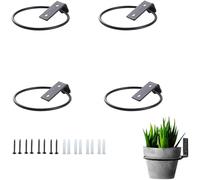 Ouhonix 6 Pack Foldable Plant Holder Ring - 4 Inch Wall Mounted Flower Pot Bracket, Heavy Duty Wrought Iron, Rustproof, Space Saving for Indoor Outdoor, Holds up to 15kg