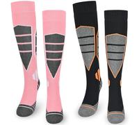 ouhos 2 Pairs Womens Ladies Long Thermal Ski Socks, Cushioned Thick Winter Knee High Welly Skiing Snowboarding Walking Hiking Boot Socks for Wonen 4-7