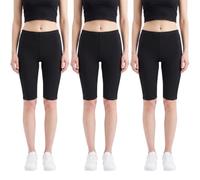 ouhos 3 Pack Girls Black Cycling & PE Shorts, Age 6-13 Years, High Waisted Breathable Cotton Blend Bike Shorts for School Sports, Knee Length Summer Under Dress Leggings