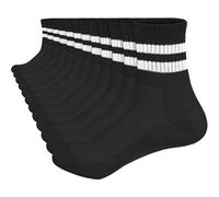 ouhos 6 Pairs Boys Girls School Socks Age 6-12, White/Black Cotton Rich Striped Crew Athletic Socks, Breathable Thin Non-Cushioned Training Socks, Lightweight Pack