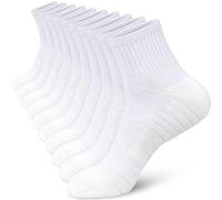 ouhos Mens White Black Running Walking Sports Trainer Ankle Socks Anti Blister Work Non Slip Socks for Men Size 9-12 uk Cushioned Cosy Support Cotton Athletic Socks 5 Pairs