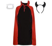 ouhos Vampire Cape Children's Wizard Magic Coat Halloween Costume with Devil Horn Vampire Bit Demon Accessories for Carnival Cosplay Party