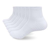 ouhos White Black Running Trainer Sports Walking Ankle Socks for Womens 4-7, Womens Ladies Cushioned Anti Blister Non Slip Work Hiking Support Cotton Socks 3 Pairs