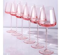 OUHT Pink Slanted Wine Glasses Set of 6, 18 oz Large Stemware for Red or White Wine, Elegant Drinking Glassware for Parties, Weddings, and Home Bar Birthday Gift for Women
