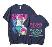 OUHZNUX Cotton T-shirt Anime Cosplay T-shirt The Disastros Life of Saiki K Peripheral T-shirt 2D Heat Transfer Printing Short-sleeved Comics T-shirt for Boys and Girls XS-3XL-Blue||M