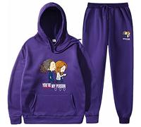 OUHZNUX Hoodie Greys Anatomy 2D Line American Drama Peripheral Pullover Set Fun Hoodie + Sweatpants Casual Mens and Womens Round Neck Plus Velvet Sweatshirt Two-Piece Set S-3XL