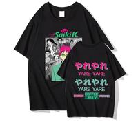 OUHZNUX The Disastros Life of Saiki K Peripheral T-shirt Anime Summer Cotton T-shirt 2D Heat Transfer Printed Short-sleeved Anime T-shirt XS-3XL-Black||L