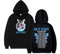 OUHZNUX Women's Katy Perry Hoodie Retro Music Fan Pullover Long Sleeve Unisex Print Oversized Fleece Sweatshirt with Kangaroo Pocket Hoodie XS-3XL-Black||x_s