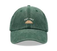 Oui Oui Croissant Baseball Cap Vintage Washed Unisex Dad Hat Adjustable Bottle Green
