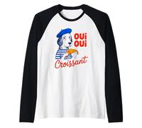 Oui Oui Croissant, Funny Dog, Funny French Meme Raglan Baseball Tee