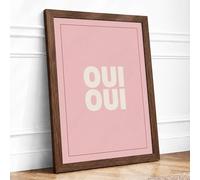 Oui Oui Typography Framed Wall Art Print A3 (42×29.7cm) Walnut, Wall Decor for Living Room, Bedroom, Office & Home, Ready to Hang, Art Gift