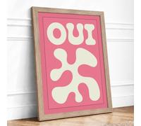 Oui Typography Framed Wall Art Print A3 Oak