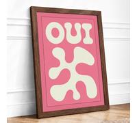 Oui Typography Modern Framed Wall Art Print A4 (29.7×21cm) Walnut, Wall Decor for Living Room, Bedroom, Office & Home, Ready to Hang, Art Gift
