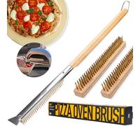 OUII 26'' Pizza Oven Brush with Stone Scraper - Includes 3 Brush Heads, Heat-Resistant Gold Stainless Steel Bristles - Long Grip Handle, Compatible with Ooni, Gozney, Blackstone, Solo Stove Ovens