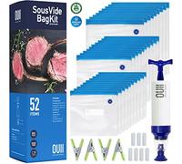 OUII Sous Vide Bags for Joule and Anova Cooker - 52 Pieces Kit with Vacuum Sealer Bags, Hand Pump, Clips - 3 Bag Sizes, Food Storage, Meal Prep - Fits Any Sous Vide Cooking Machine