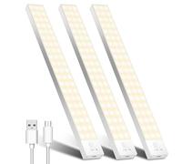 OUILA 32cm Motion Sensor Night Light, 3000K 60LED Motion Sensor Under Cabinet Kitchen Lights USB Type-C Rechargeable 1500mAh Wardrobe Lights wihth Magnet for Wardrobe Cupboard Stairs Kitchen (3 Pack)