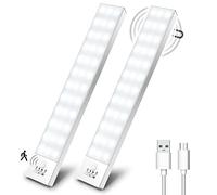 OUILA 36 LED Under Cabinet Lights, 5000K Motion Sensor Cupboard Light Wireless USB Rechargeable 1000mAh Night Light with Magnetic Strip for Stairs, Wardrobe, Hallway, Kitchen, Garage-2 Packs