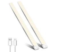 OUILA 60cm 2 Packs Ultra Long Under Cabinet Kitchen Lights, 5000mAh Rechargeable Motion Sensor Lights Magnetic Mount for Wall Cupboard Closet Wardrobe, 3000K