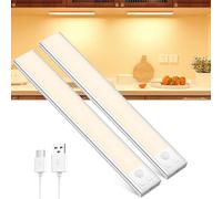 OUILA Cabinet Lighting LED with Motion Sensor Under-Unit Light Kitchen LED USB-C Rechargeable LED Light Dimmable Wireless Night Light for Kitchen Wardrobe Cupboard 20.5 cm Pack of 2