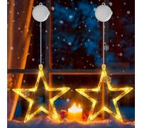 OUILA Christmas Window Lights, Hanging Star Lights with Timer Flashing/Always on Christmas Decorations for Window Battery Operated Fairy Light with Suction Cup & Hooks for Xmas Decorations Indoor