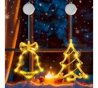 OUILA LED Christmas Lights, Christmas Tree + Bells Hanging Xmas Lights Battery Operated with Timer String Fairy Light with Flashing/Always on Mode Warm Indoor Xmas Window Light for Window Sill Decor