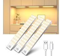 OUILA Motion Sensor Cabinet Light, 3000K USB Rechargeable 1000mAh Under Cabinet Lights Wireless Night Light 36LED Wardrobe Light for Stairs, Bedroom, Hallway, Kitchen, WC-3 Packs