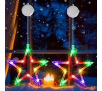 OUILA RGB Christmas Window Star Lights, Coloured Fairy Lights with 2 Mode Flashing/Always on, Hanging Christmas Light Battery with Timer & Suction Cup & Hooks Curtain Light for Window Xmas Decorations